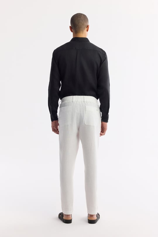 Beyaz Beli Lastikli %100 Keten Pantolon