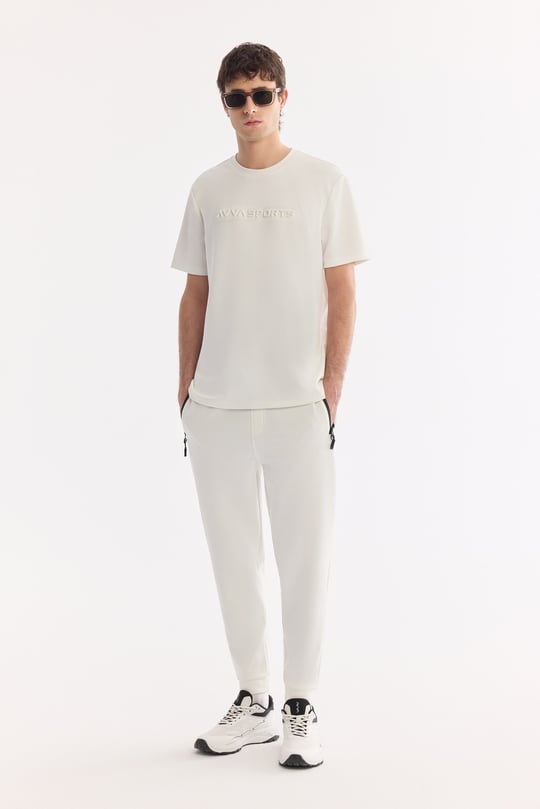 Beyaz Beli Lastikli Bağcıklı Bi-Stretch Eşofman Altı