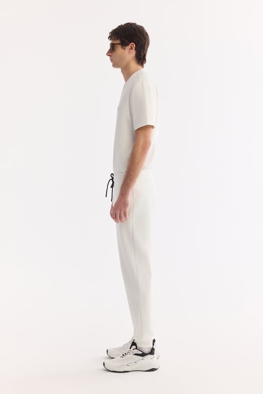 Beyaz Beli Lastikli Bağcıklı Bi-Stretch Eşofman Altı