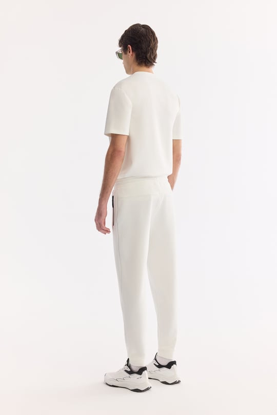 Beyaz Beli Lastikli Bağcıklı Bi-Stretch Eşofman Altı