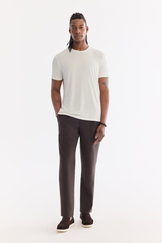 Beyaz Bisiklet Yaka Bi-Stretch Soft Touch Basic T-Shirt