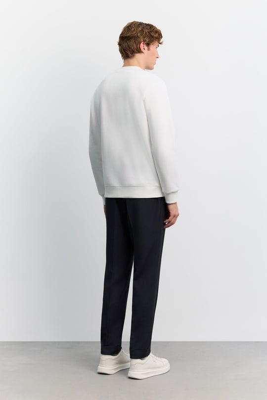 Beyaz Bisiklet Yaka 3 İplik Şardonlu -5 Dereceye Dayanıklı Sweatshirt