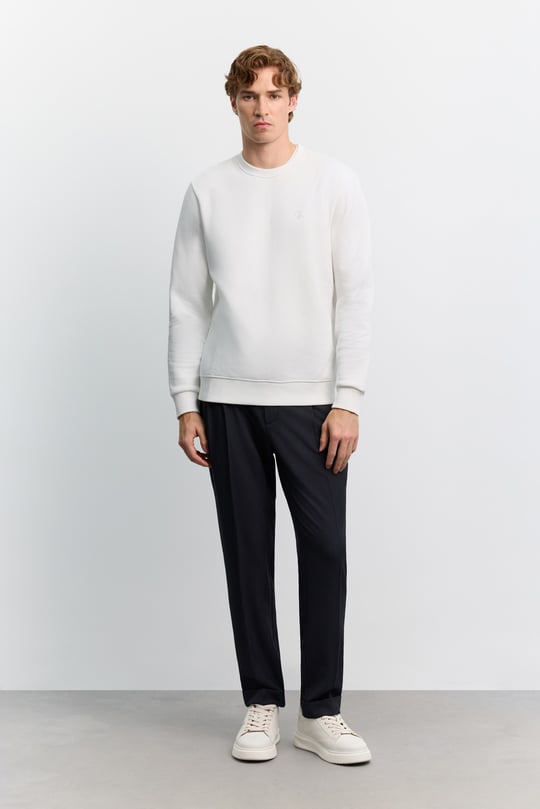 Beyaz Bisiklet Yaka 3 İplik Şardonlu -5 Dereceye Dayanıklı Sweatshirt
