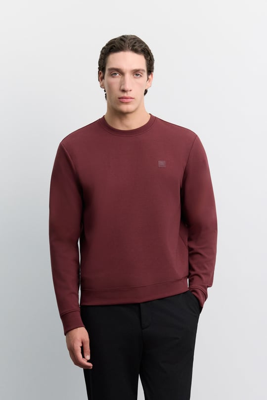 Bordo Bisiklet Yaka Kolay Ütülenen İnterlok Sweatshirt