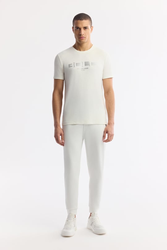 Ekru Bisiklet Yaka Baskılı Soft Touch T-Shirt
