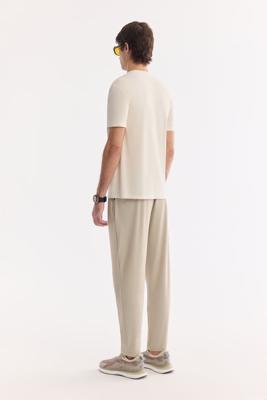 Ekru Bisiklet Yaka Modal Karışımlı Soft Touch T-Shirt