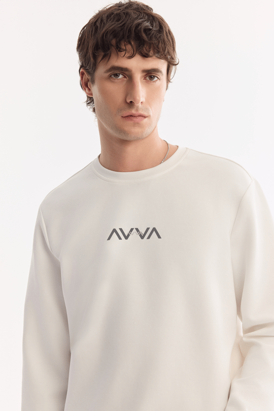 Ekru Bisiklet Yaka Pamuklu Kolay Ütülenen Bi-Stretch Sweatshirt