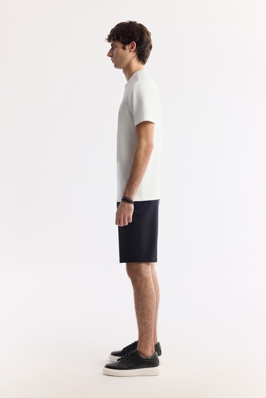 Ekru Bisiklet Yaka Baskılı Bi-Stretch İnterlok T-Shirt