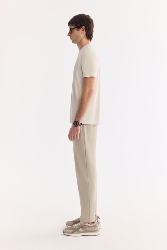 Ekru Bisiklet Yaka Modal Karışımlı Soft Touch T-Shirt