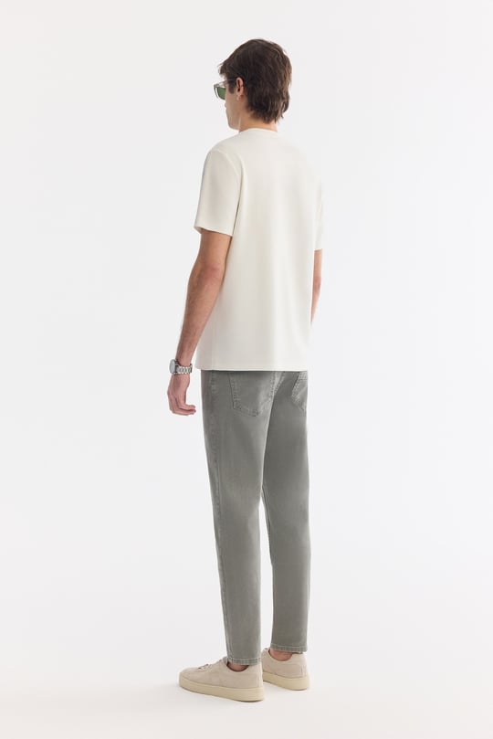 Ekru Bisiklet Baskılı Viskon Karışımlı Bi-Stretch İnterlok T-Shirt