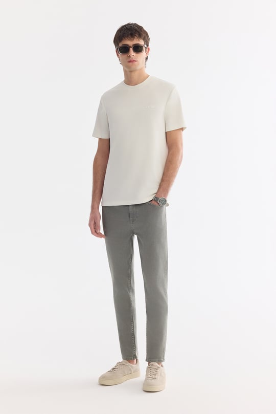 Ekru Bisiklet Baskılı Viskon Karışımlı Bi-Stretch İnterlok T-Shirt