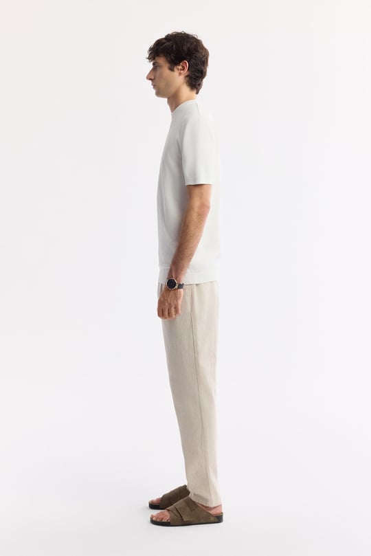 Ekru Bisiklet Yaka Rayon Triko T-Shirt