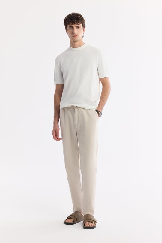 Ekru Bisiklet Yaka Rayon Triko T-Shirt