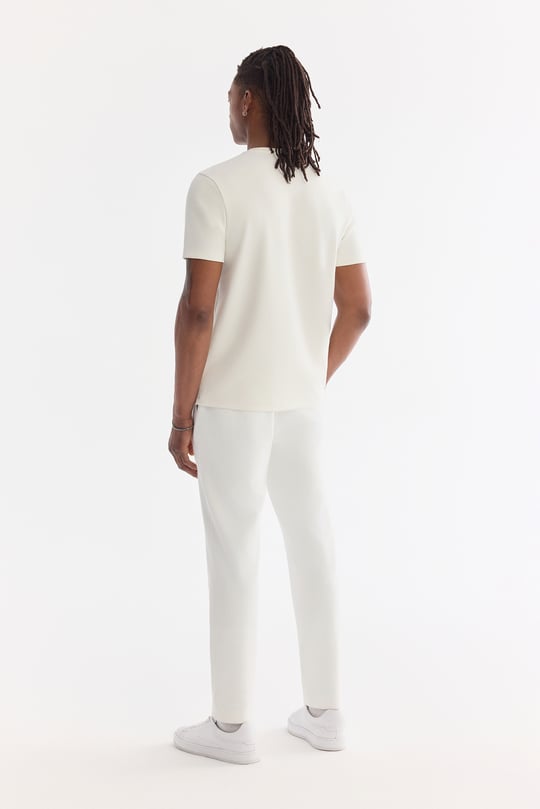 Ekru Bisiklet Yaka Viskon Karışımlı Baskılı Bi-Stretch İnterlok T-Shirt