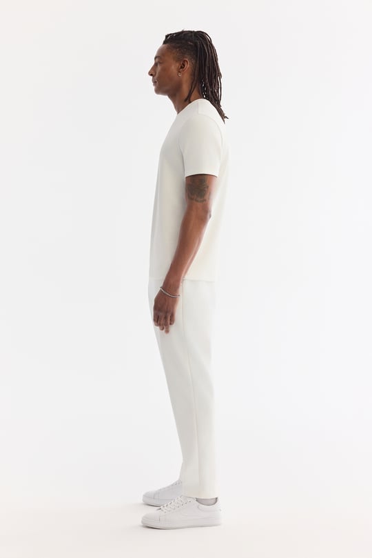 Ekru Bisiklet Yaka Viskon Karışımlı Baskılı Bi-Stretch İnterlok T-Shirt