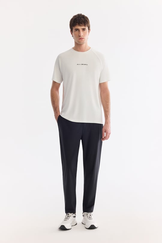 Ekru Bisiklet Yaka Baskılı Soft Touch Nefes Alan T-Shirt