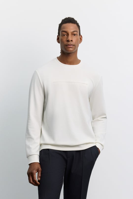 Ekru Bisiklet Yaka Modal Karışımlı Soft Touch Sweatshirt