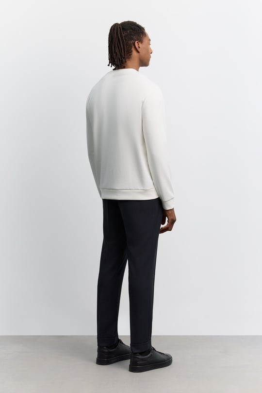 Ekru Bisiklet Yaka Modal Karışımlı Soft Touch Sweatshirt