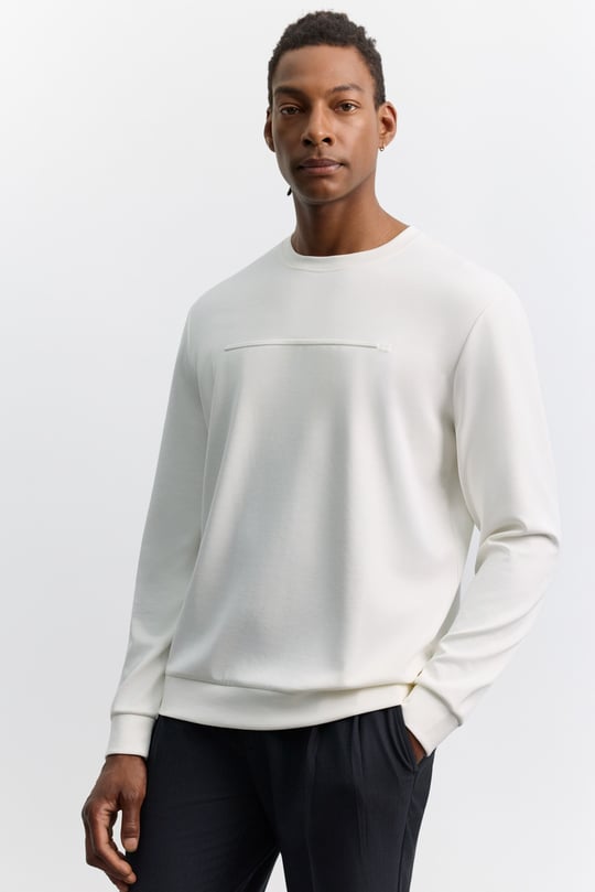 Ekru Bisiklet Yaka Modal Karışımlı Soft Touch Sweatshirt