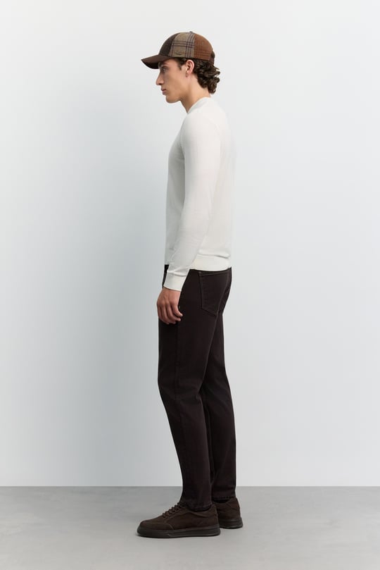 Ekru Bisiklet Yaka Viskon Karışımlı Basic Triko Kazak