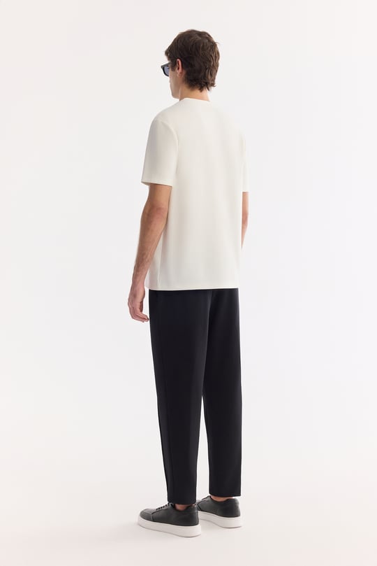 Ekru Bisiklet Yaka Baskılı Bi-Stretch İnterlok T-Shirt