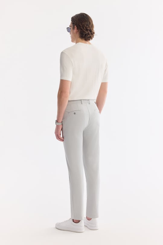 Gri Beli Lastikli Viskon Karışımlı Elastan Chino Pantolon