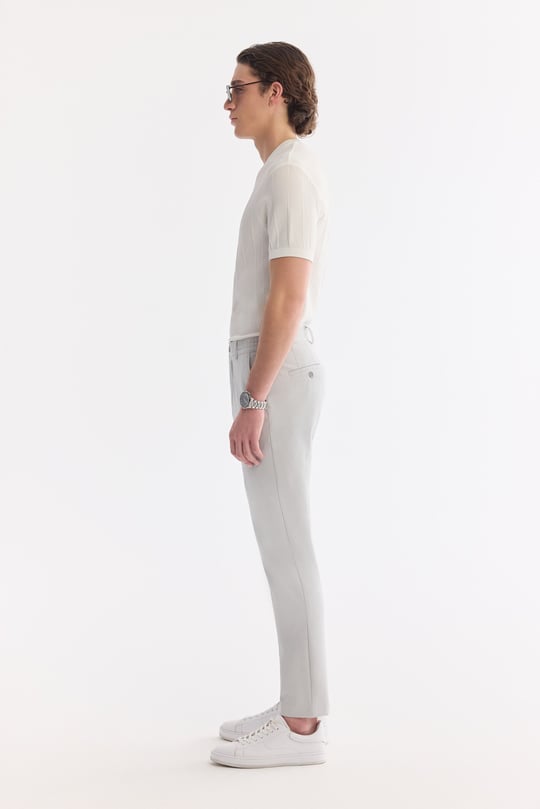 Gri Beli Lastikli Viskon Karışımlı Elastan Chino Pantolon