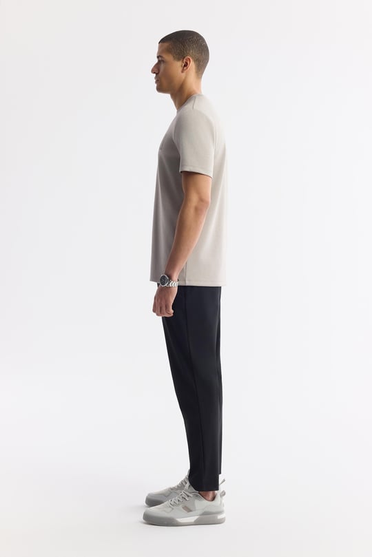 Gri Bisiklet Yaka Baskılı Bi-Stretch İnterlok T-Shirt