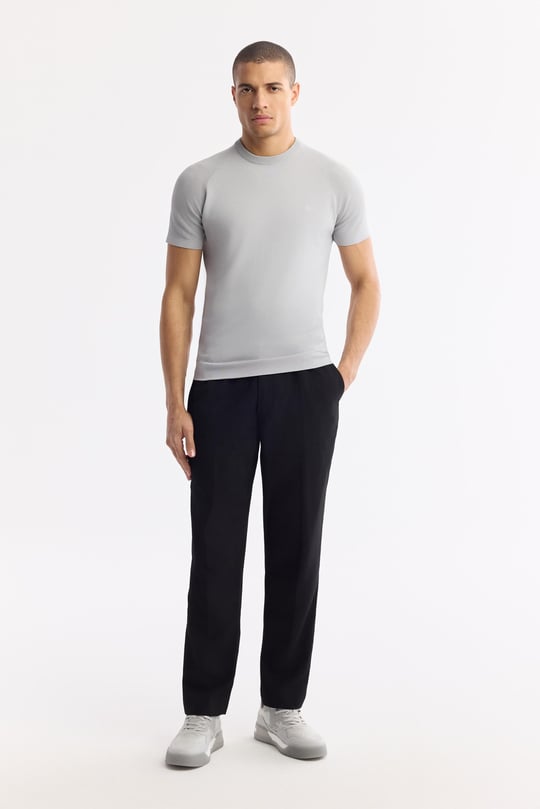 Gri Bisiklet Yaka Rayon Triko T-Shirt