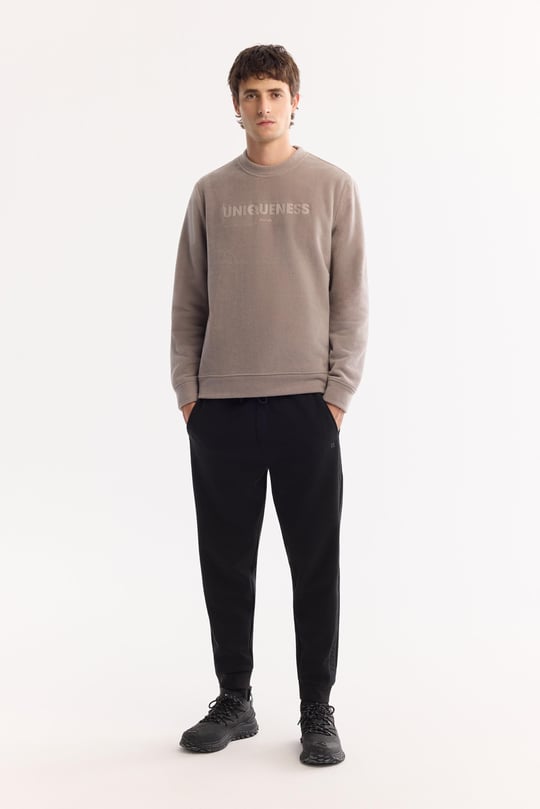 Gri Bisiklet Yaka Soft Touch Baskılı Polar Sweatshirt