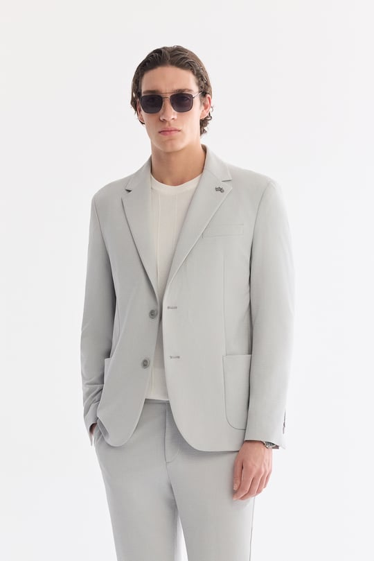 Gri Mono Yaka Torba Cepli Çift Yırtmaç Astarsız Bi-Stretch Ceket