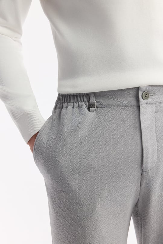 Gri Yandan Cepli Beli Lastikli Bi-Stretch Teknik Kumaş Pantolon