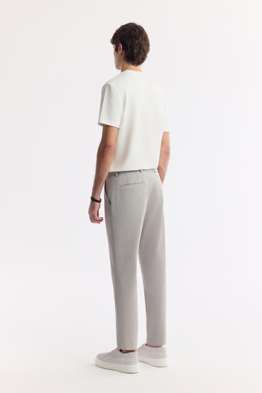 Gri Yandan Cepli Beli Lastikli Bi-Stretch Pantolon