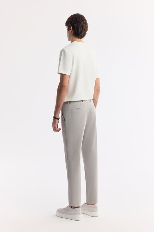 Gri Yandan Cepli Beli Lastikli Bi-Stretch Pantolon