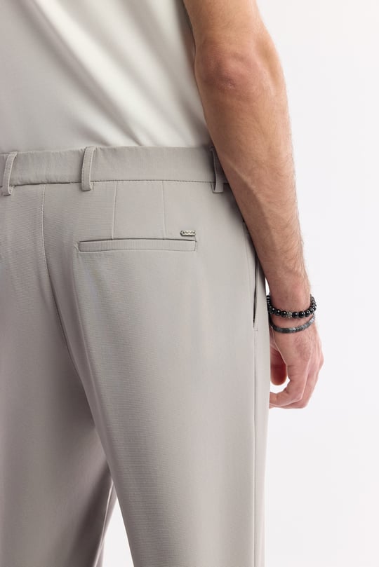 Gri Yandan Cepli Beli Lastikli Bi-Stretch Pantolon