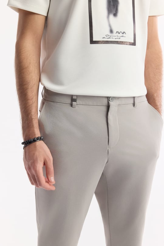 Gri Yandan Cepli Beli Lastikli Bi-Stretch Pantolon