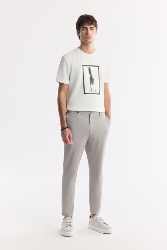 Gri Yandan Cepli Beli Lastikli Bi-Stretch Pantolon