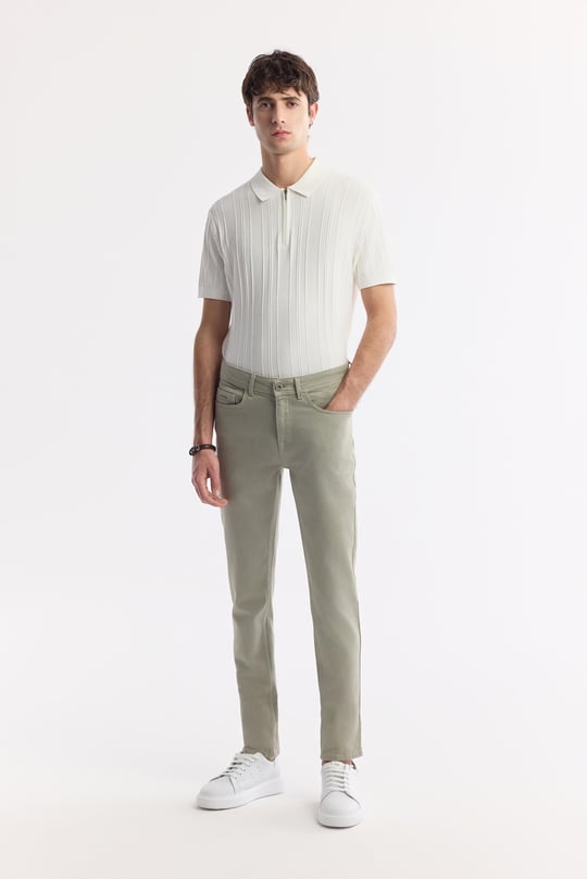 Haki Klasik Bel Pamuklu Elastan Jean Pantolon