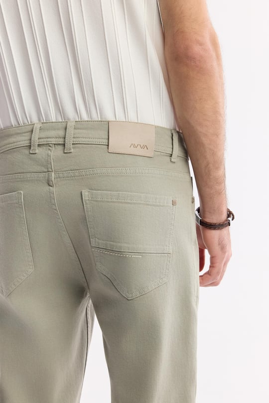 Haki Klasik Bel Pamuklu Elastan Jean Pantolon