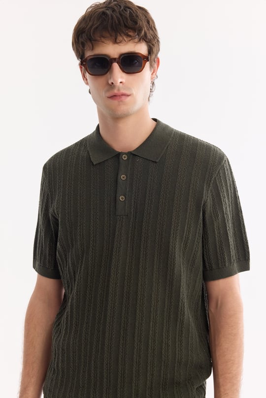 Haki Polo Yaka Düğmeli Soft Touch Triko T-Shirt