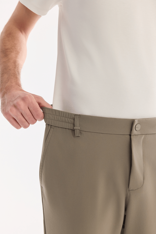 Haki Yanı Lastikli Kırışmaz Teknik Kumaş Chino Pantolon