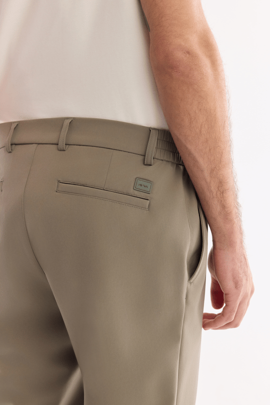 Haki Yanı Lastikli Kırışmaz Teknik Kumaş Chino Pantolon