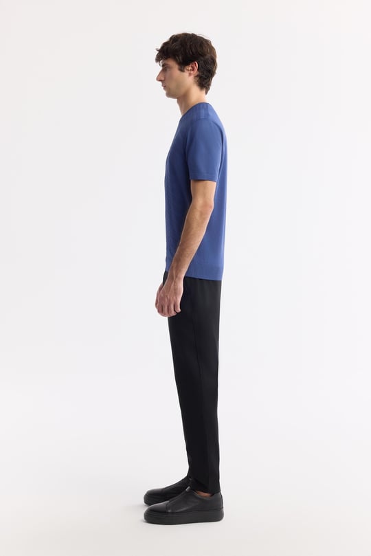 İndigo Bisiklet Yaka Rayon Triko T-Shirt