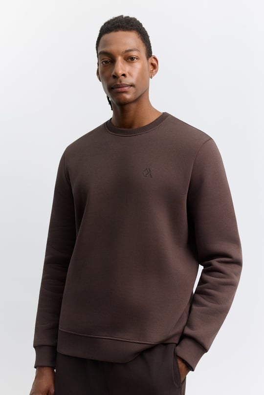 Kahve Bisiklet Yaka 3 İplik Şardonlu -4 Dereceye Dayanıklı Sweatshirt