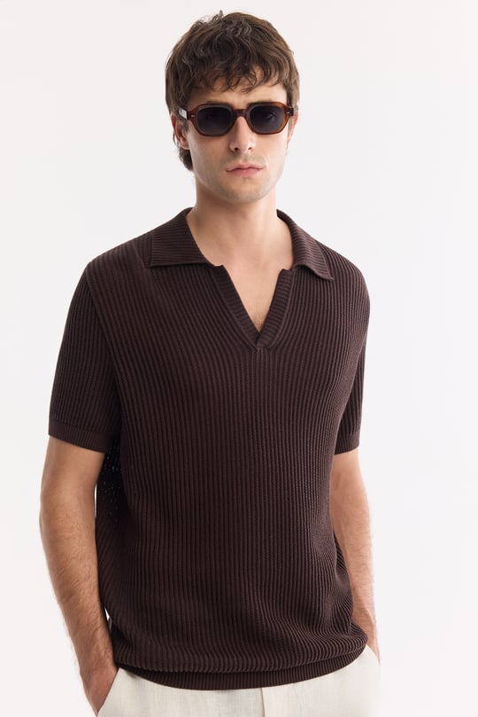 Kahverengi Polo Yaka Soft Touch Triko T-Shirt