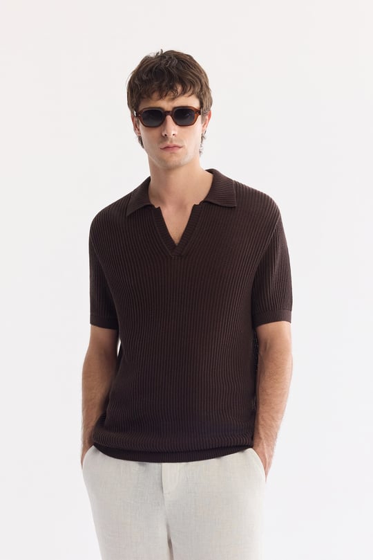 Kahverengi Polo Yaka Soft Touch Triko T-Shirt