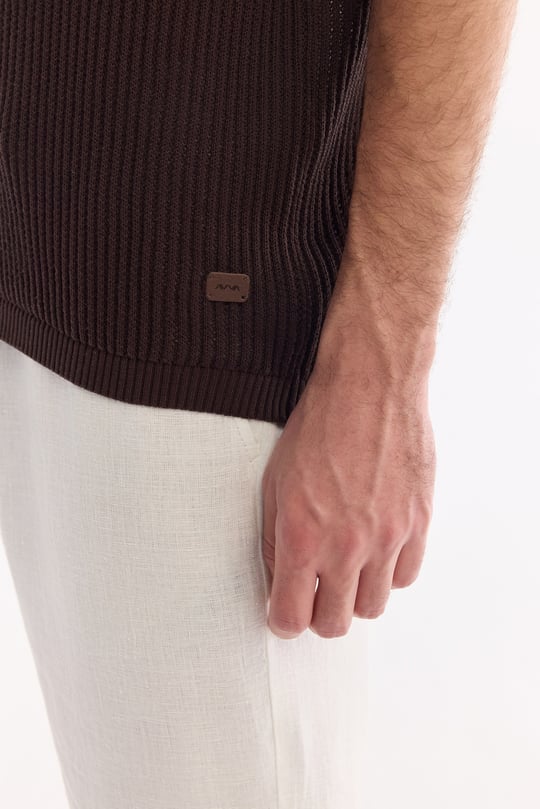 Kahverengi Polo Yaka Soft Touch Triko T-Shirt