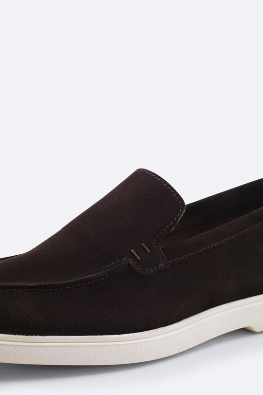 Kahverengi %100 Süet Deri Loafer Ayakkabı