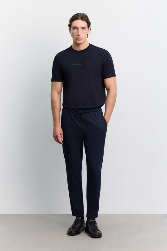 Lacivert Beli Lastikli Bağcıklı Duble Paça Jogger Pantolon