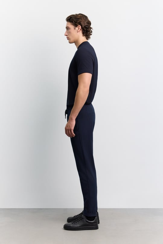 Lacivert Beli Lastikli Bağcıklı Duble Paça Jogger Pantolon